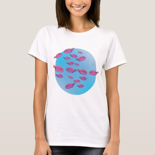 かわいいピンクの魚たちがTシャツを泳ぐ Tシャツ (正面)