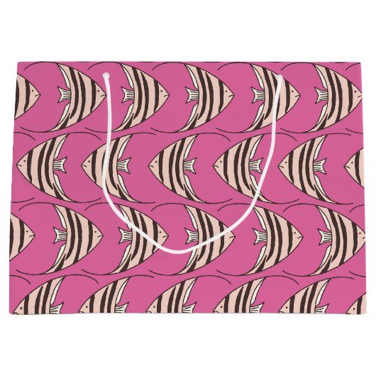 かわいいピンクの魚のパターン ラージペーパーバッグ (正面)