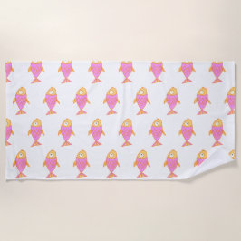 かわいいピンクの魚 ビーチタオル