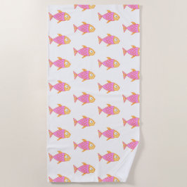 かわいいピンクの魚 ビーチタオル