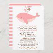 かわいいピンクの鯨女の子ベビーシャワー招待状 招待状 (正面/裏面)