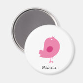 かわいいピンクの鳥のイラストレーションパーソナライズされた名 マグネット (正面/裏面)