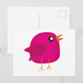 かわいいピンクの鳥のイラスト シーズンポストカード (正面/裏面)