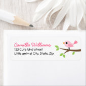 かわいいピンクの鳥オンブランチ差出人住所 ラベル (インサイチュ)