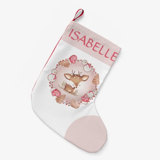 かわいいピンクの鹿クリスマスガールクリスマスストッキング スモールクリスマスストッキング (正面 (吊り時))