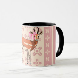 かわいいピンクの鹿柄のクリスマス マグカップ