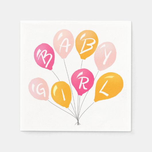 かわいいピンクの黄色のバルーン赤ちゃん女の子の赤ちゃんシャワー スタンダードカクテルナプキン (正面)