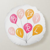 かわいいピンクの黄色のバルーン赤ちゃん女の子の赤ちゃんシャワー ラウンドクッション (裏面)