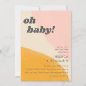 かわいいピンクの黄色の抽象芸術水色ベビーシャワー 招待状 (正面)