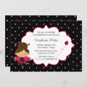 かわいいピンクの黒いてんとう虫の誕生日のパーティの招待状 招待状 (正面/裏面)