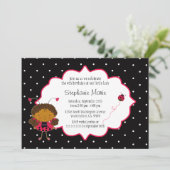 かわいいピンクの黒いラディバグ誕生パーティーの招待 招待状 (スタンド正面)