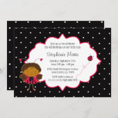 かわいいピンクの黒いラディバグ誕生パーティーの招待 招待状 (正面/裏面)