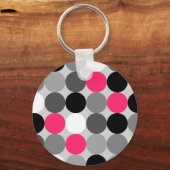 かわいいピンクの黒と白のドットのベクトルパターン キーホルダー (正面)