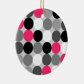 かわいいピンクの黒と白のドットのベクトルパターン セラミックオーナメント (右)