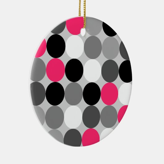 かわいいピンクの黒と白のドットのベクトルパターン セラミックオーナメント (右)