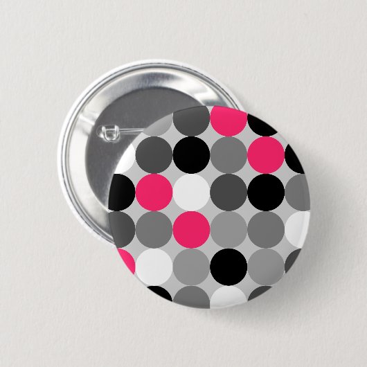 かわいいピンクの黒と白のドットのベクトルパターン 缶バッジ (正面&裏面)