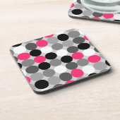 かわいいピンクの黒と白のドットベクトルパターン コースター (左側)