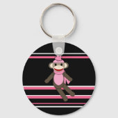 かわいいピンクの黒ストライプい靴下モンキーガールフラワーハット キーホルダー (正面)