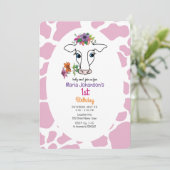 かわいいピンクの1歳誕生日招待状 招待状 (スタンド正面)