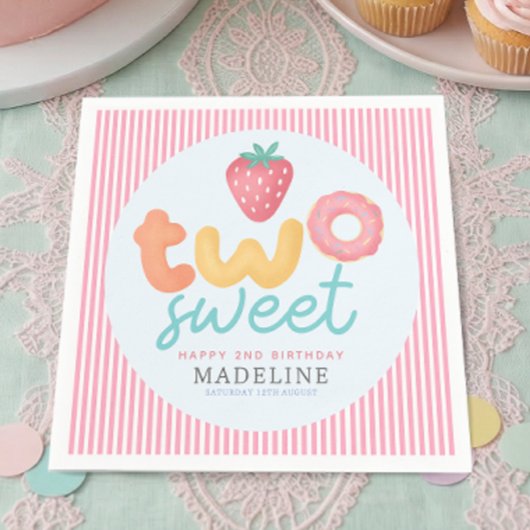 かわいいピンクの2歳の夏の誕生日 スタンダードカクテルナプキン