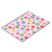 かわいいピンクの80年代アイコン絵文字パターン ノートブック (左側)