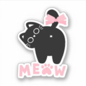 かわいいピンクの「ニャー」猫 かわいい黒猫 ガーリー シール (正面)