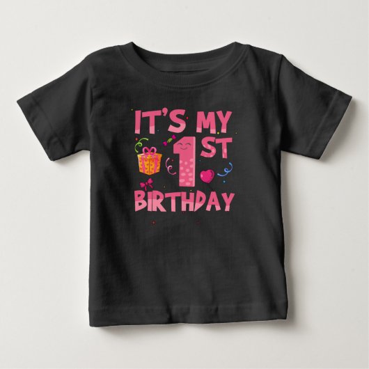 かわいいピンクの「私の1歳の誕生日」 ベビーTシャツ (正面)