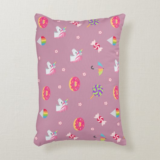 かわいいピンクのemojiのユニコーンキャンデーの花の棒つきキャンデー アクセントクッション (正面(垂直))