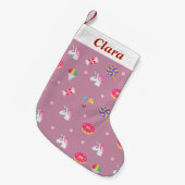 かわいいピンクのemojiのユニコーンキャンデーの花の棒つきキャンデー スモールクリスマスストッキング (正面 (吊り時))