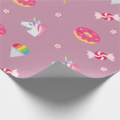 かわいいピンクのemojiのユニコーンキャンデーの花の棒つきキャンデー ラッピングペーパー (角)