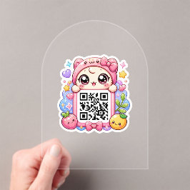 かわいいピンクのQRコードキャラクター フローラルパステルR アクリル招待状