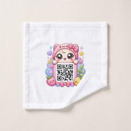 かわいいピンクのQRコードキャラクター フローラルパステルR ウォッシュタオル