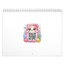 かわいいピンクのQRコードキャラクター フローラルパステルR カレンダー