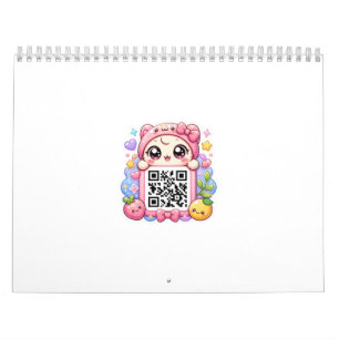 かわいいピンクのQRコードキャラクター フローラルパステルR カレンダー