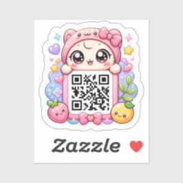 かわいいピンクのQRコードキャラクター フローラルパステルR シール