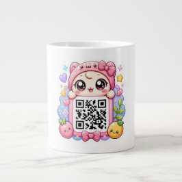 かわいいピンクのQRコードキャラクター フローラルパステルR ジャンボコーヒーマグカップ