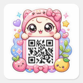 かわいいピンクのQRコードキャラクター フローラルパステルR スクエアシール