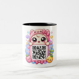 かわいいピンクのQRコードキャラクター フローラルパステルR ツートーンマグカップ