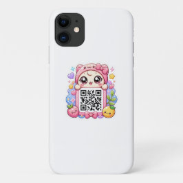 かわいいピンクのQRコードキャラクター フローラルパステルR iPhone 11 ケース