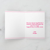 かわいいピンクのTレックスディノ孫娘1歳の誕生日 カード (内部)