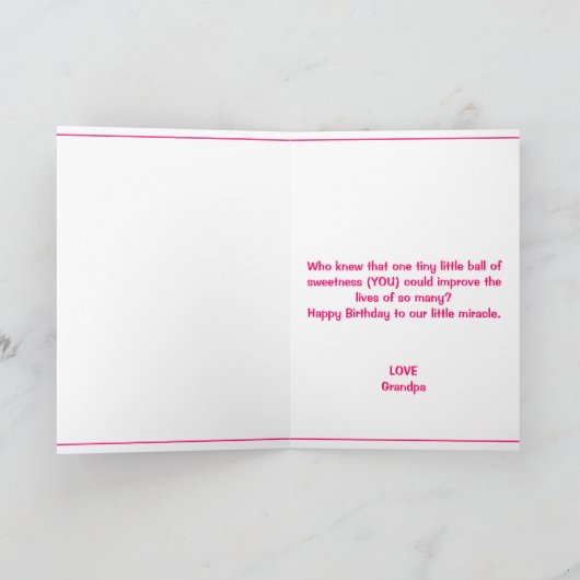 かわいいピンクのTレックスディノ孫娘1歳の誕生日 カード (内部)