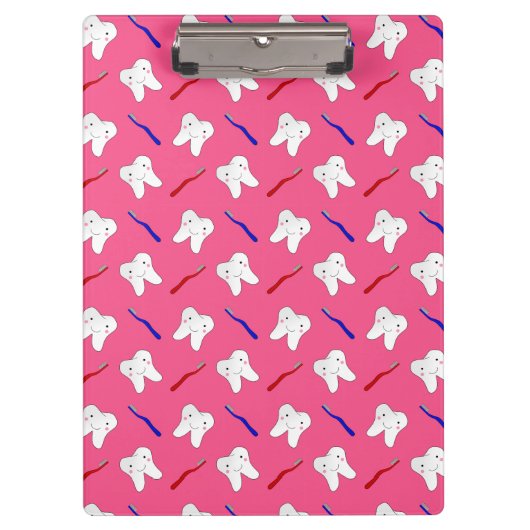 かわいいピンクのtoothburshesおよび歯パターン クリップボード (正面)