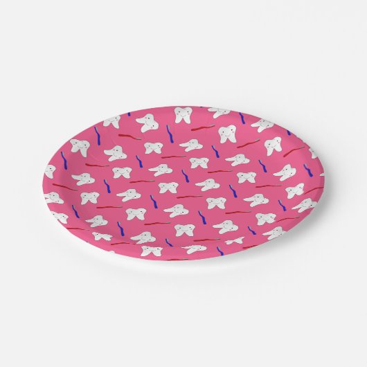 かわいいピンクのtoothburshesおよび歯パターン ペーパープレート (アングル)