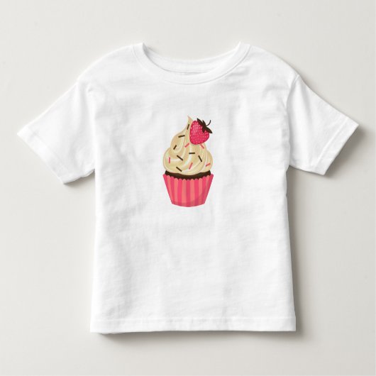 かわいいピンクはいちごのカップケーキを振りかけます トドラーTシャツ (正面)