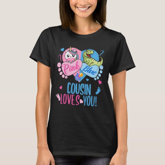 かわいいピンクや青いいとこが恐竜を愛する Tシャツ (正面)