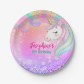 かわいいピンクアクアユニコーンの誕生日 ペーパープレート (正面)