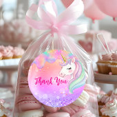 かわいいピンクアクアユニコーンの誕生日 ラウンドシール