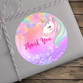 かわいいピンクアクアユニコーンの誕生日 ラウンドシール