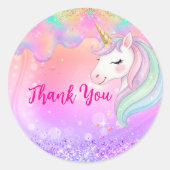 かわいいピンクアクアユニコーンの誕生日 ラウンドシール (正面)