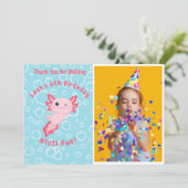 かわいいピンクアクソロテルアンダーザシー誕生日 サンキューカード (スタンド正面)